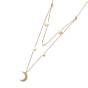304 Stainless Steel Double Layer Necklaces, with Cable Chains and Round Beads, Star with Moon