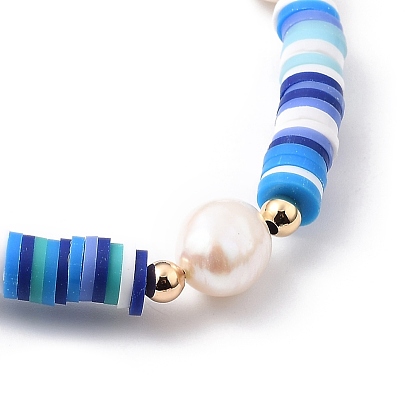 Nylon réglable bracelets cordon tressé de perles, avec des perles heishi en pâte polymère, perles de perles baroques naturelles et perles en laiton