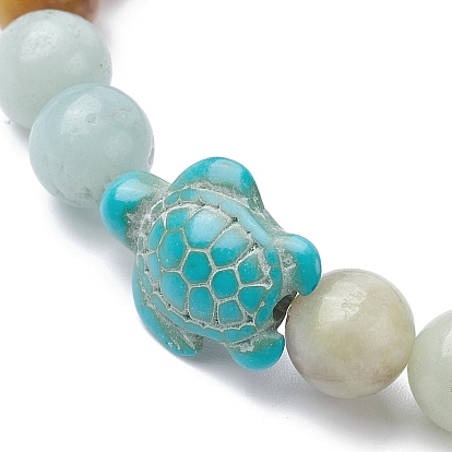 Bracelet extensible en perles de tortue avec pierres précieuses naturelles et synthétiques mélangées