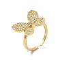 Clear Cubic Zirconia Butterfly Open Cuff Ring, Brass Jewelry for Women, Cadmium Free & Lead Free