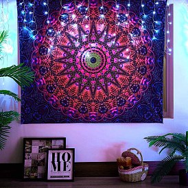 Black Light Boho Mandala Wall Tapestry, Glow in the Dark Trippy Tapestry, for Psychedelic Neon Party Wall, Bedroom, Living Room