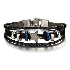 Punk Style Multi-layer Alloy Star Ethnic Bracelet with Buckle
