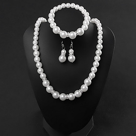 Chic Pearl Necklace Set with Shamballa Crystal Ball - 3 Pieces Jewelry Collection
