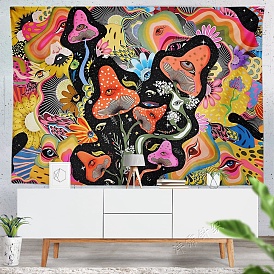 Mushroom with Eye Polyester Wall Tapestry, Rectangle Trippy Tapestry for Wall Bedroom Living Room