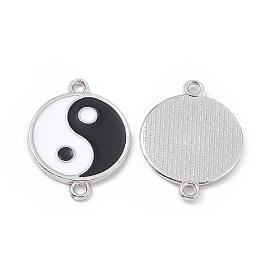 Alloy Connector Charms, with Enamel, Flat Round Links with Yin Yang Pattern, Black & White
