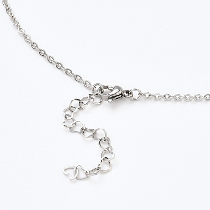 304 collier d'acier inoxydable de la chaîne de la câblerie, avec des perles d'arrêt de curseur, fermoirs de pince de homard et chaîne d'extension de coeur