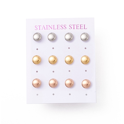 6 Pair Natural Shell Pearl Half Round Stud Earrings, 304 Stainless Steel Post Earrings for Women, White