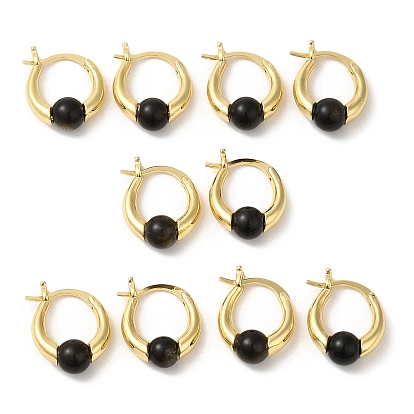 Natural & Synthetic Mixed Stone Round Beaded Hoop Earrings, Real 18K Gold Plated Brass Jewelry, Cadmium Free & Lead Free