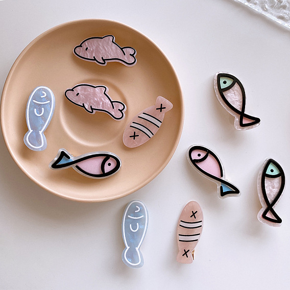 Mini pinzas para el cabello de cocodrilo de plástico, para las niñas, pescado y espina de pescado y delfín
