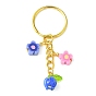 Porte-clés pendentif en verre de fleur et en argile polymère, avec porte-clés fendus