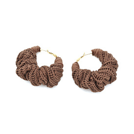 Handmade Knitted Circle Earrings for Women, Fashionable and Minimalistic Ear Accessories