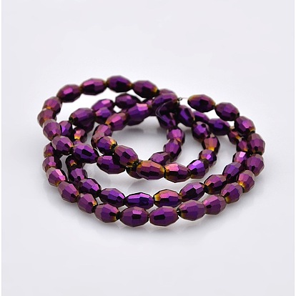 Full Plated Glass Faceted Rice Beads Strands, 6x4mm, Hole: 1mm, about 72pcs/strand, 16 inch