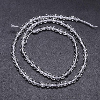 Faceted Round Natural Quartz Crystal Bead Strands