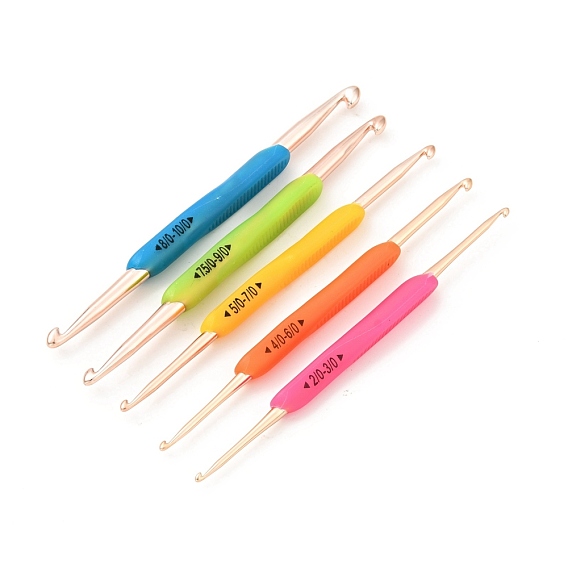 Aluminum 10 Size Double End Crochet Hooks Sets, with ABS Plastic Handle, for Braiding Crochet Sewing Tools, 2/0~10/0