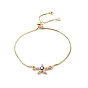 Crystal Rhinestone Link with Enamel Evil Eye Slider Bracelet, Brass Adjustable Bracelet for Women, Golden