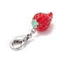 Opaque Resin Strawberry Pendant Decoration, with Alloy Lobster Claw Clasps