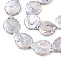 Natural Baroque Pearl Keshi Pearl Beads Strands, Cultured Freshwater Pearl, Flat Round