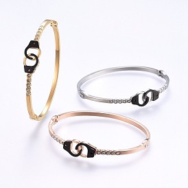 304 Stainless Steel Bangles, with Rhinestone, Handcuffs
