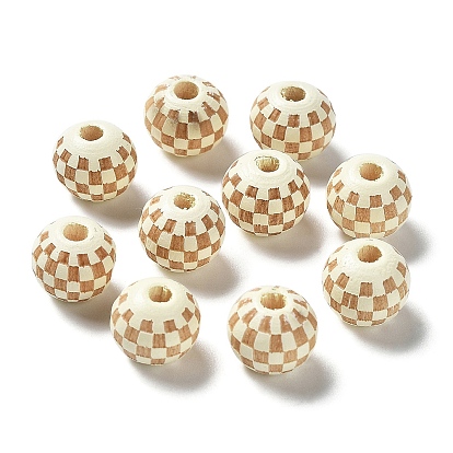 Perles tartan gravées au laser en bois, ronde, teint, pour bricolage