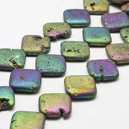 Electroplated Natural Druzy Geode Crystal Beads Strands, Rhombus, Dyed