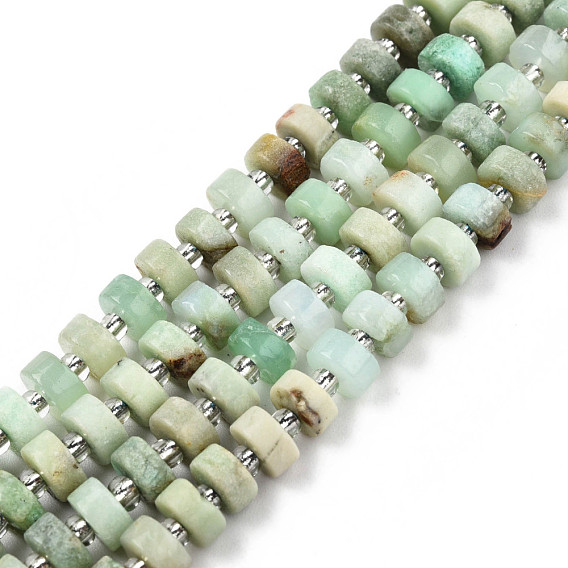Brins naturels de perles de chrysoprase, avec des perles de rocaille, perles heishi, Plat rond / disque