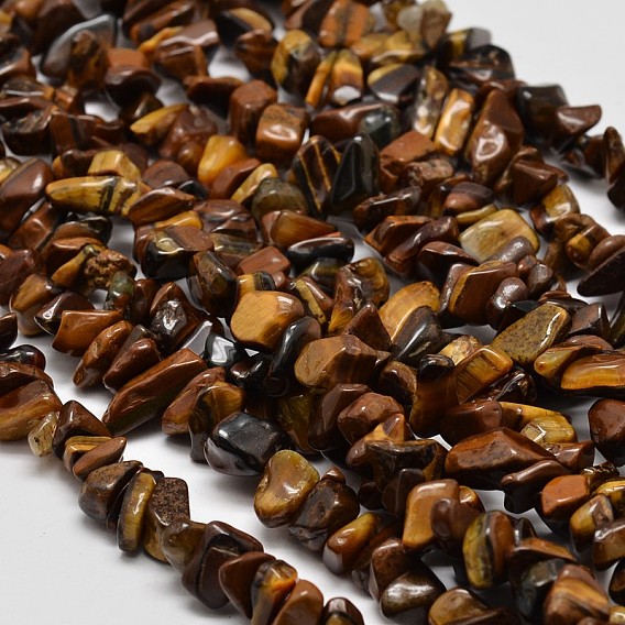 Chip Natural Tiger Eye Beads Strands, 5~8x5~8mm, Hole: 1mm, 34 inch