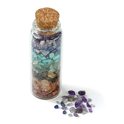 Décoration de bouteille de souhait en verre, bouteilles de guérison chakra, équilibrage des pierres précieuses wicca, avec des perles de pierres précieuses synthétiques et naturelles mélangées, des éclats de dérive à l'intérieur