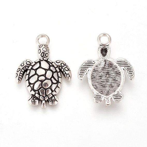 Tibetan Style Alloy Sea Turtle Pendants, Cadmium Free & Lead Free, 22x15.5x2.5mm, Hole: 2mm, about 595pcs/1000g