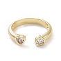 Clear Cubic Zirconia Double Heart Open Cuff Ring, Brass Jewelry for Valentine's Day