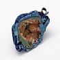 Electroplated Natural Geode Druzy Agate Big Pendants, with Brass Findings, Nuggets, Two Tone