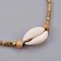 Adjustable Electroplate Non-magnetic Hematite Beaded Necklaces, with Cowrie Shell and Wood Beads, Nylon Cord