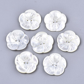 2-Hole White Shell Mother of Pearl Shell Buttons, Flower