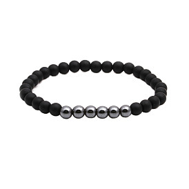 Bracelet en perles de pierre volcanique noire avec logo personnalisable - bijoux à la mode européens et américains