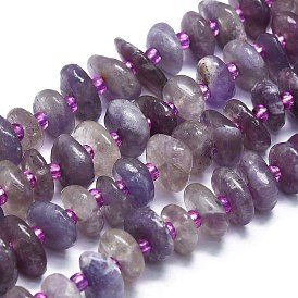Natural Tourmaline Beads Strands, with Seed Beads, Flat