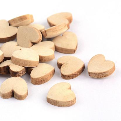 Unfinished Wood Beads, Natural Wooden Beads, No Hole, Heart