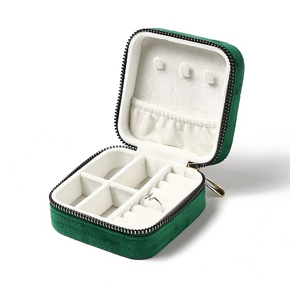 Cajas de cremallera de joyería de terciopelo cuadrado, Estuche portátil para guardar joyas de viaje con cremallera de aleación, para los pendientes, Anillos, , almacenamiento de pulseras