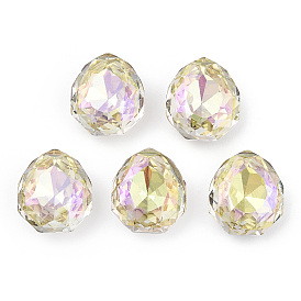 K9 Glass Rhinestone Cabochons, Pointed Back & Back Plated, Faceted, Teardrop