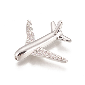 Brass Micro Pave Cubic Zirconia Airliner Beads, Long-Lasting Plated, Lead Free & Cadmium Free & Nickel Free, Passenger Airplane, Clear