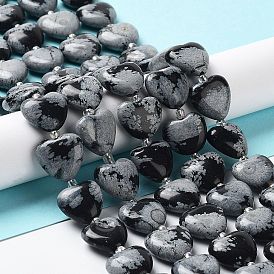 Natural Snowflake Obsidian Beads Strands, with Seed Beads, Heart