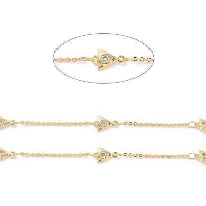 Clear Cubic Zirconia Triangle Link Chains, with Brass Cable Chains, Unwelded, with Spool, Cadmium Free & Nickel Free & Lead Free