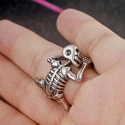 Alloy Skeleton Open Cuff Rings, Gothic Chunky Ring for Men Women