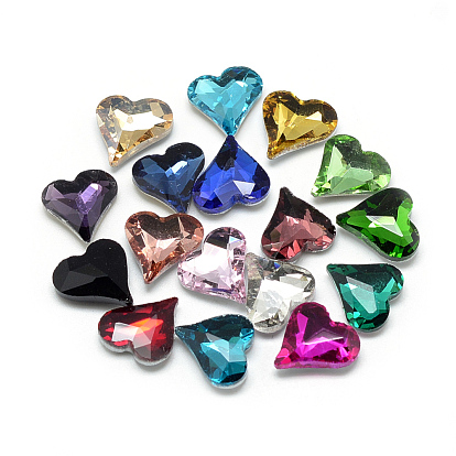 Pointed Back Glass Rhinestone Cabochons, Faceted, Heart