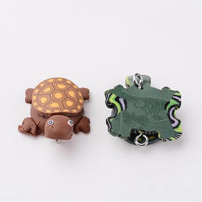 Handmade Polymer Clay Pendants, Tortoises, 19x26mm, Hole: 2mm
