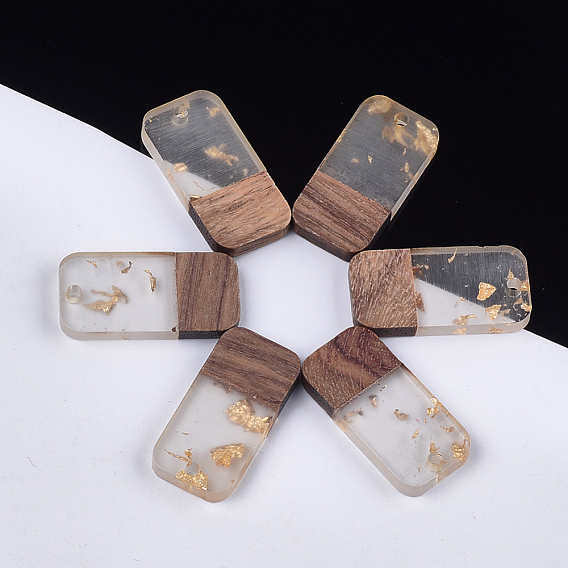 Pendentifs en bois de résine et de noyer, avec feuille, rectangle