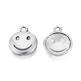 Tibetan Style Alloy Pendants, Cadmium Free & Lead Free, Flat Round with Smiling Face