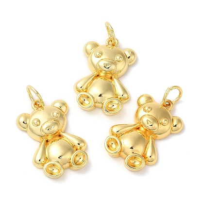 Brass Pendants, Cadmium Free & Lead Free, Long-Lasting Plated, with Jump Ring, Bear Charm