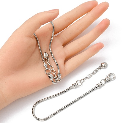 2 bracelets de style européen en laiton pour la fabrication de bijoux, avec fermoir pince de homard et les charmes de coeur