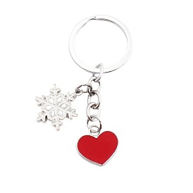 Zinc Alloy Enamel Pendants Keychain, with Alloy Key Rings, Heart and Snowflake