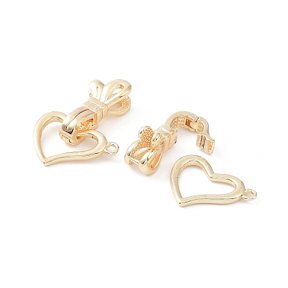 Rack Plating Brass Fold Over Clasps, Long-Lasting Plated, Heart