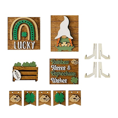 Ensembles de décoration de plateaux à plusieurs niveaux en bois pour la saint-Patrick, pour la décoration de bureau à domicile de fête